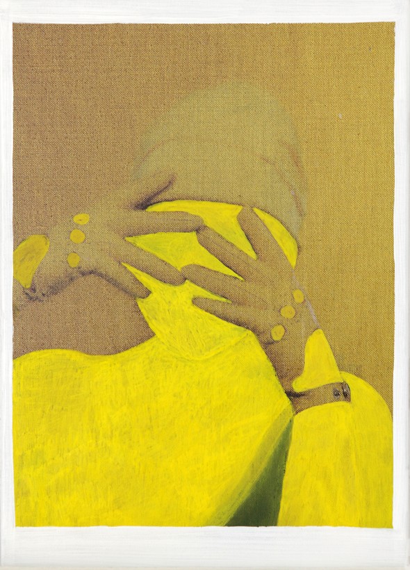 Grafik in Gelb zeigt eine Person, die sich die Hände vor das Gesicht hält
