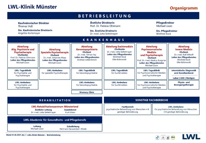 Grafik, Organigramm der Abteilungsstrukturen der LWL-Klinik Münster